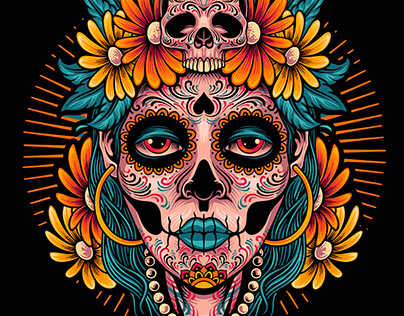 Muertos girl illustration of dia de los muertos