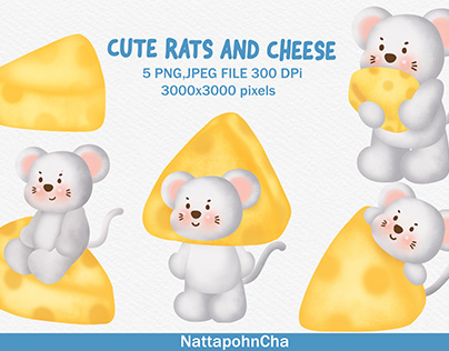 cute rats and cheese clipart