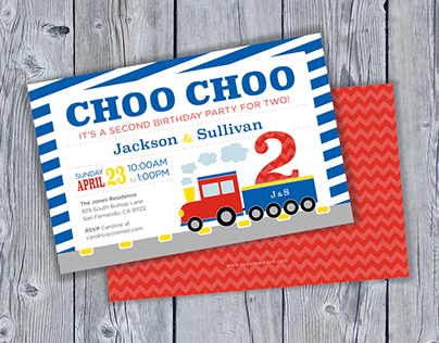 Choo Choo Train Boys and Girls Birthday Invitations Set