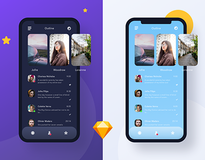 Outline Day and Night Social Media App UI