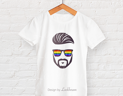 LGBT bearded man wear rainbow sunglasses