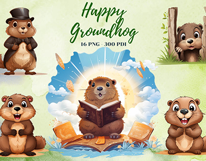 Watercolor Happy Groundhog