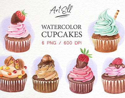 Watercolor cupcakes