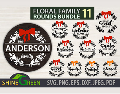 Floral Family Rounds SVG Bundle forFall, Christmas