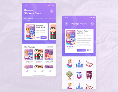 Brand New Mobile App Screen Designs For Stickers Store