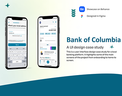 UI design for a Fintech app- Bank of Columbia