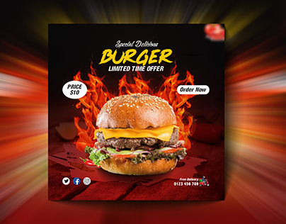 Food-Burger Social media banner Template Web ads design