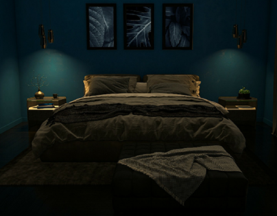 Classic Blue Bedroom Interior
