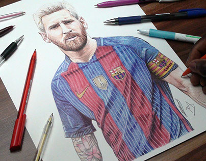Messi FC Barca Ballpoint Pen Drawing