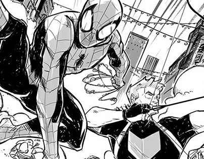 Sample pages: Hawkeye/spider-Man team-up