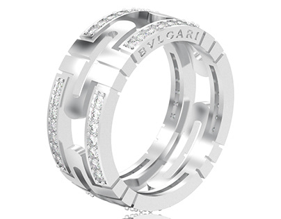 3d Bvlgari white gold ring with diamonds