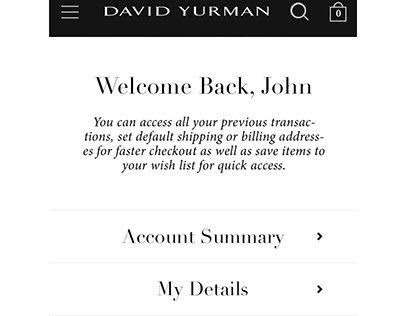 David Yurman- My Account Mobile Design