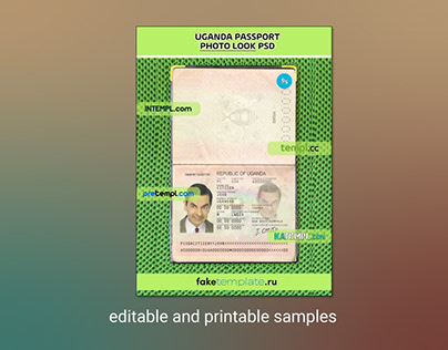 Uganda passport PSD files, scan and photo look