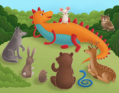 Dinosaur and mouse / Children book illustrations