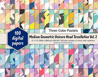 Three-Color Pastels Geometric Unicorn Head Tessellation