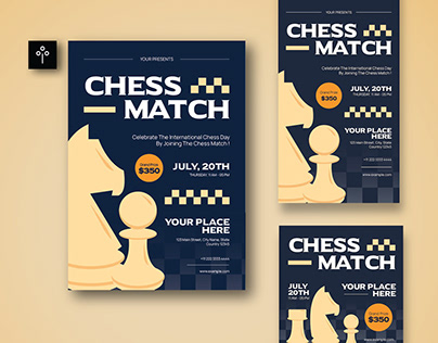 Blue Flat Chess Match Flyer Set