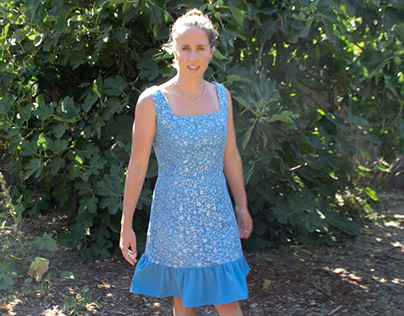 Floral sequined blue party dress