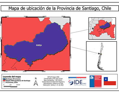 Mapa de localização da província de Santiago no Chile