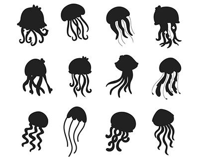 Jellyfish Underwater flat isolated vector Silhouettes