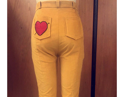 high waisted, embroidered, stretch corduroy pants