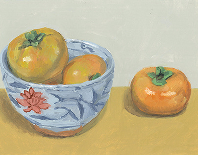Persimmon in a rice bowl