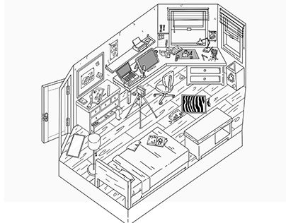 Isometric Environment : Bedroom and Living Room