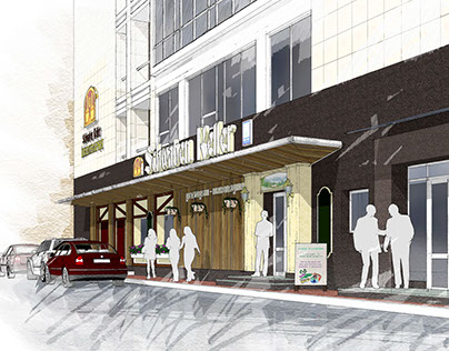 Sketches of the entrance to the restaurant.