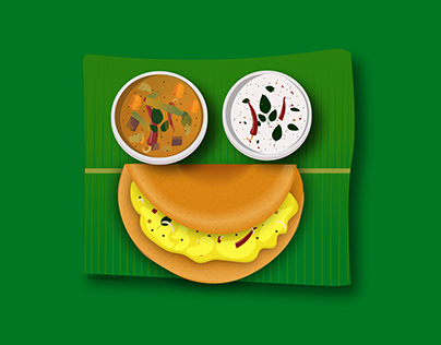 dosa with sambar & chutney vector illustration