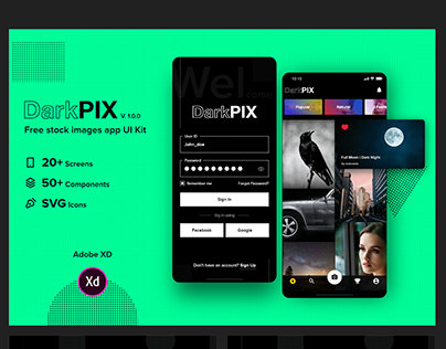 Free DarkPIX UI Kit | Stock images App design