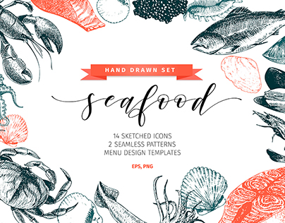 Seafood Hand Drawn Icon Set
