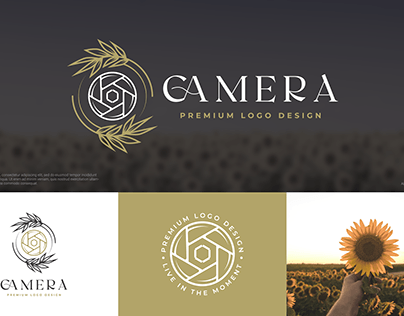 minimalist nature camera line art logo & branding kit