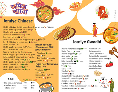 Menu card design for Bengali Food Joint