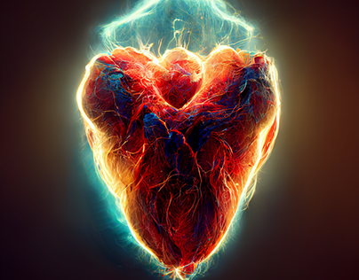 Midjourney: Glowing energy of human heart