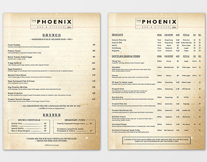 The Phoenix - Brunch & Drink Menu