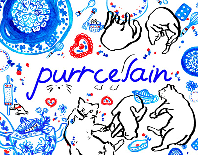 Purrcelain ; cat illustrations and pattern project