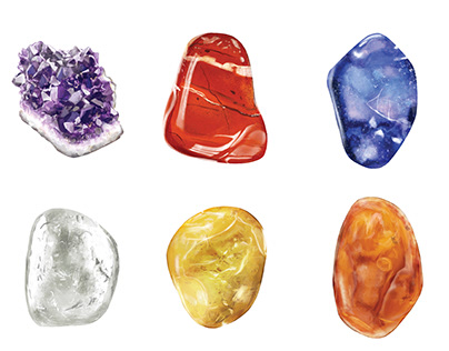 Natural gems, crystals, stones.