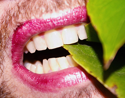 Photographie rouge à lèvres bouche feuillage nature