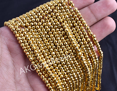 Natural Golden Pyrite Faceted Rondelle Gemstone Beads