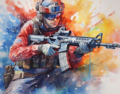 Water color Veteran & Gun.- Ai