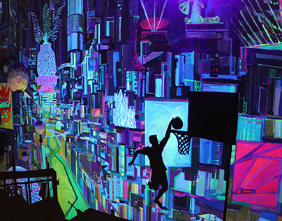 Fluoriscent cyberpunk painting