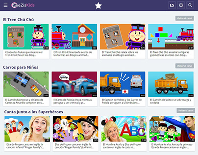 Descripciones de canales y vídeos en sitio web infantil