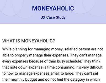 Moneyaholic- Ux Case Study for Mobile App