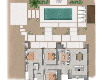 Floor plan 2D rendering in Los Angeles USA.