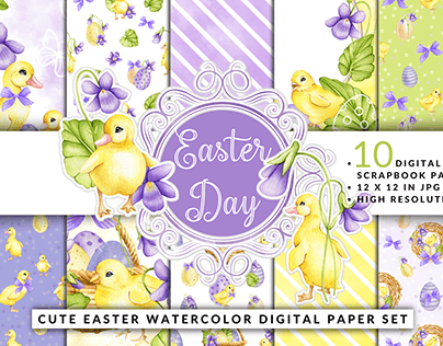 Cute Easter Watercolor Digital Paper Set