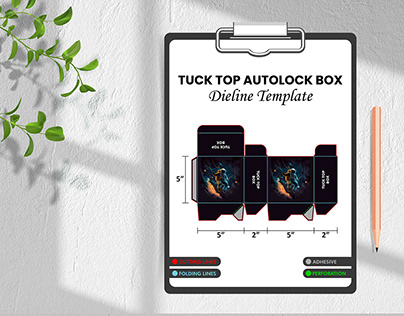 Tuck top Auto Lock Box with Dieline Mockup