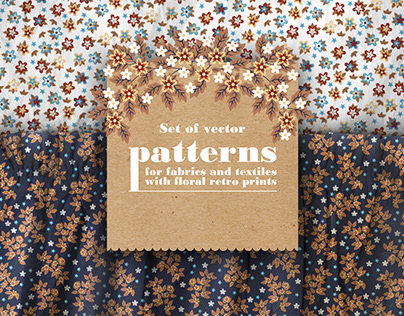 Set of patterns with hand drawn branches and flowers