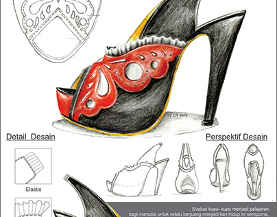 butterfly themed women's shoe design sketch