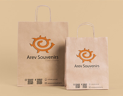 Business card and paper bag design for Arev Souvenirs