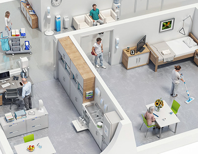 3D Floor Plans of Hospital Interiors