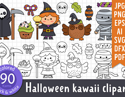 Halloween kawaii clipart for kids